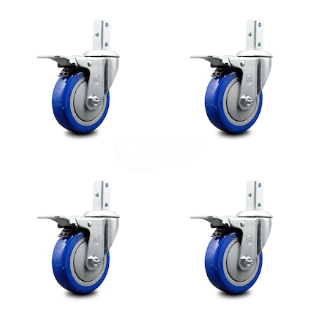 Service Caster 4 Inch Blue Poly Wheel Swivel 3/4 Inch Square Stem Caster Set Total Lock Brake SCC-SQTTL20S414-PPUB-BLUE-34-4
